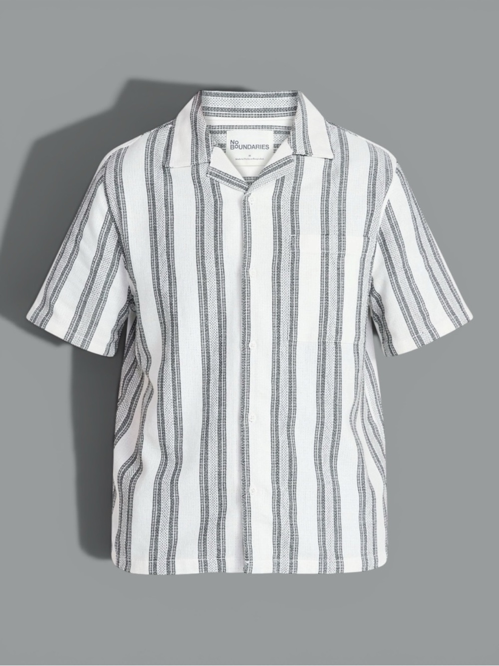 No Boundaries White & Gray Vertical Stripe Camp Shirt XL NWT